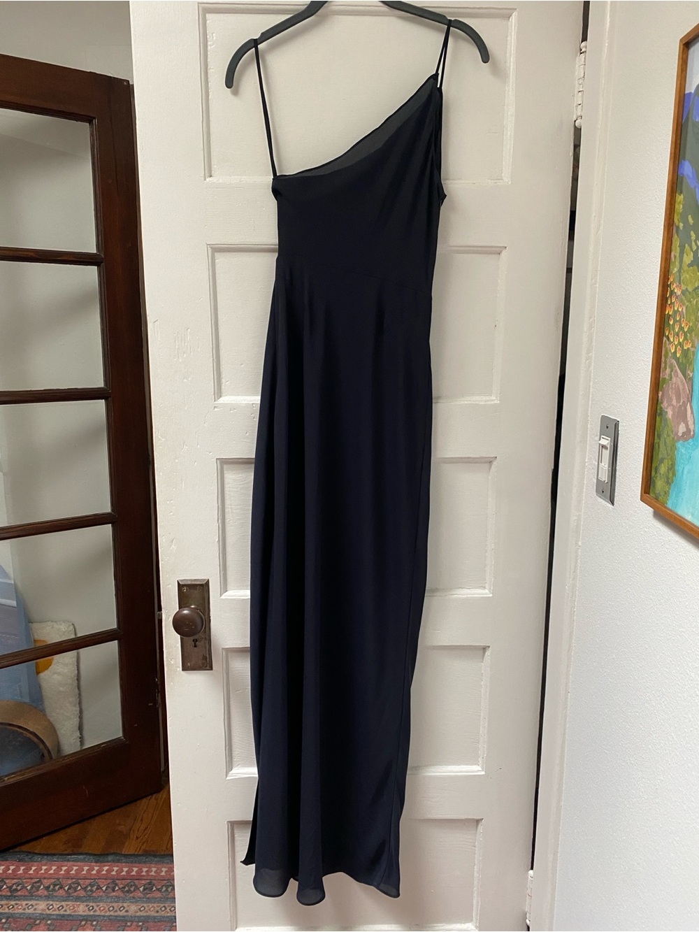 A.L.C. Minimalist Silk One-Shoulder Black Maxi Dress